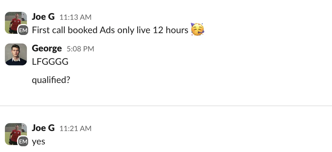 Slack message from Joe G