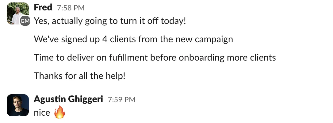 Slack message from Fred